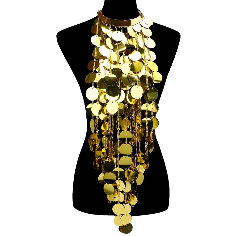 Glamorous Metallic Choker Body Chain Statement Necklace